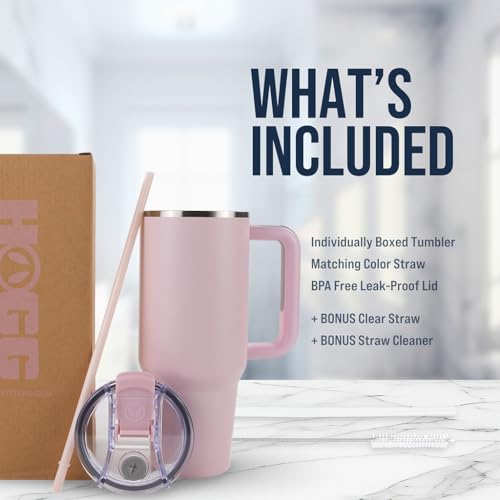 Hogg Big Swig 40oz Tumbler with Handle and Straw - Light Pink, 40 oz Tumbler, Insulated Cup with Handle, 40oz Water Bottle with Straw, Thermal Cups, Leak Proof Lid, Travel Mugs, Stainless Steel - color: Light Pink