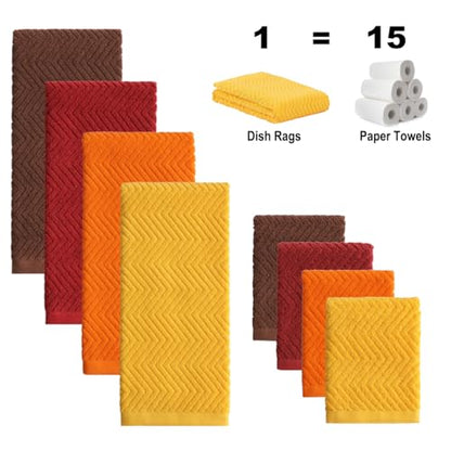 100% Cotton Kitchen Towels and Dishcloths Set, Pack of 8 Super Absorbent 16" x 25" Kitchen Towels and 13" x 13" Dish Cloths (400 GSM) - color: Autumn Set, style: 8-Piece Set