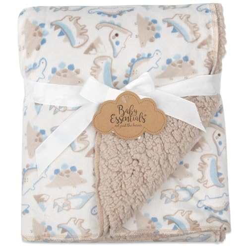 Baby Essentials Sherpa Fleece Baby Blanket 35x30 – Super Soft, Warm Reversible Baby Blankets for Newborns, Infants, Toddlers, and Nursery - color: Dino Print