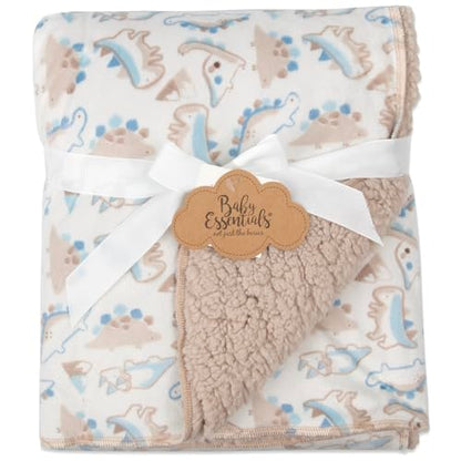 Baby Essentials Sherpa Fleece Baby Blanket 35x30 – Super Soft, Warm Reversible Baby Blankets for Newborns, Infants, Toddlers, and Nursery - color: Dino Print