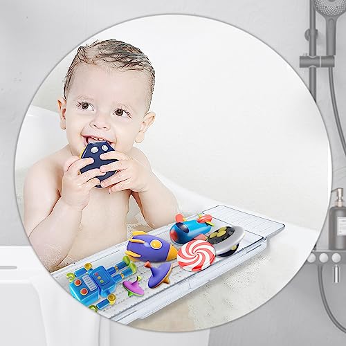 Expandable Bathtub Tray, Adjustable Bathtub Caddy Tray Bathtub Caddy for Luxury Bath, Multifunctional Bathtub Storage Rack for Book Wine Glasses Phone Bath Products, with Anti-Slip mat - color: Transparent