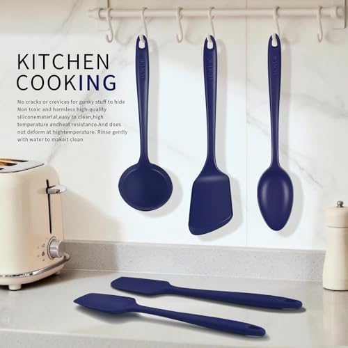 5PCS Silicone Kitchen Utensils Set, Heat Resistant Spatula Set | Cooking Tools Made of Food Grade BPA Free Silicone, Heat Resistant Design Protects Nonstick Cookware for Everyday Meals - color: Navy Blue