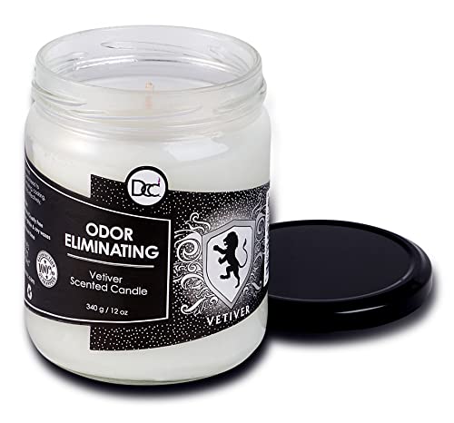 Vetiver Odor Eliminating Highly Fragranced Candle - Eliminates 95% of Pet, Smoke, Food, and Other Smells Quickly - Up to 80 Hour Burn time - 12 Ounce Premium Soy Blend - color: Vetiver Scented Candle