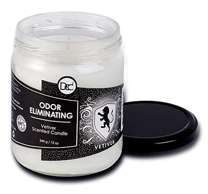 Vetiver Odor Eliminating Highly Fragranced Candle - Eliminates 95% of Pet, Smoke, Food, and Other Smells Quickly - Up to 80 Hour Burn time - 12 Ounce Premium Soy Blend - color: Vetiver Scented Candle