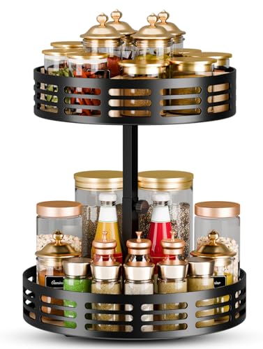 2 Tier Lazy Susan Organizer - 360° Rotating Spice Rack | Adjustable Industrial Spinning Spice Holder, Versatile Countertop Organizer for Cabinet, Pantry, Kitchen, Bathroom and Vanity - size: 2 Tier