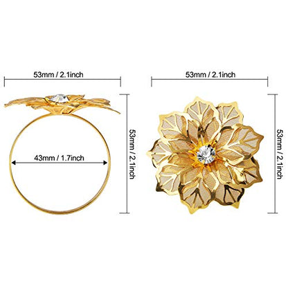 KPOSIYA Set of 20 Napkin Rings, Metal Gold Hollow Out Flower Napkin Ring Holder for Wedding Party Holiday Banquet Christmas Dinner Delicate Serviette Buckles Decor Favor (20, Flower-Gold) - size: 20 pcs, style: Gold