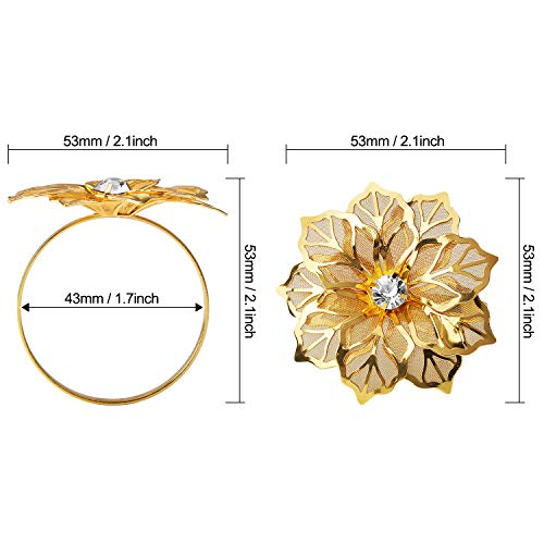 KPOSIYA Flower Napkin Rings Holder Metal Black Napkin Rings Set of 50 for Wedding Party Holiday Banquet Christmas Dinner Delicate Serviette Buckles Decor Favor (50, Gold) - size: 50pcs, style: Gold