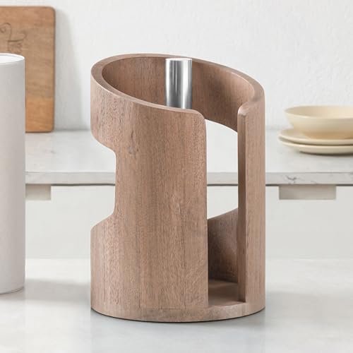 Anji Mountain Wooden Paper Towel Holder with Metal Holder, Holder Stand for Kitchen Roll Organizer & Kitchen Dining Table Home Décor, Countertop Fits Jumbo & Mega Rolls - Biscotti/Nickel, Arc Hold - color: Biscotti / Nickel