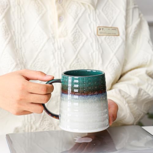 Mkour 23oz Extra Large Ceramic Coffee Mugs, Handmade Cup, Big Tea Cups with Large Handle for Office and Home, Microwave and Dishwasher Safe (Ink Green) - color: Ink Green