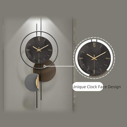 Modern Wall Clock for Living Room,Large Black Decorative Wall Clock with Light,Creative Silent Clock Battery Operated Metal Wall Art for Entryway/Bedroom/Office/Dinning Room/Kitchen Decor - size: 11"W x 26"H