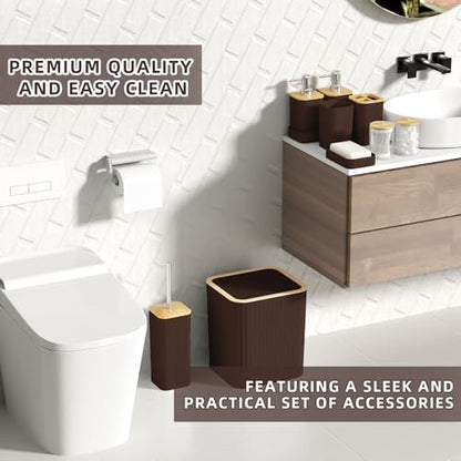XLHOMO Bathroom Set - Elegant Brown Bathroom Set, 10PC Brown Bathroom Accessories Set, Bathroom Sets with Toilet Brush, Bathroom Trash Can - size: Bath Set, style: Brown