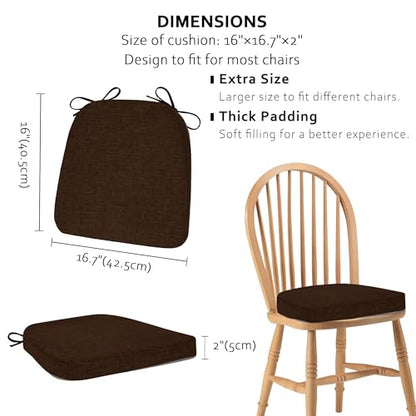 ELFJOY Non-Slip Chair Cushions for Dining Chairs Coffee 16.7"x16" | 4 Pack, with Ties and Washable Cover, U Shape, Breathable Fabric, for Kitchen Dining Office Folding Chairs，Comfortable - color: Coffee