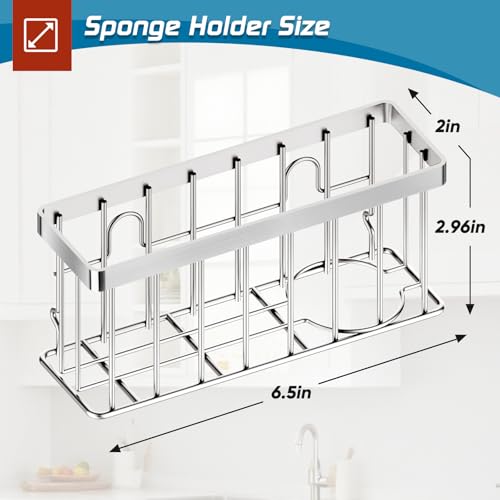 MURLONG Sponge Holder for Kitchen Sink,Sink Caddy Organizer with Suction Cups/Adhesive Strips,Dish Sponge Holder Design for Sponges,Scrubber,Stoppers-Silver - color: Silver