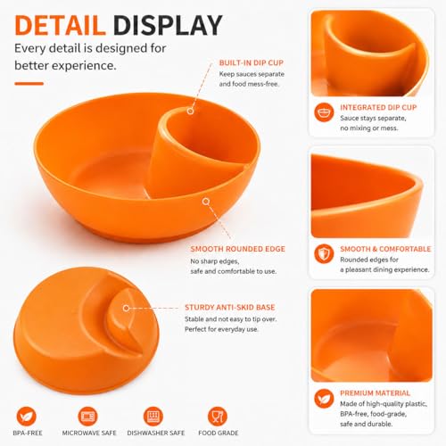 6 Colors Divided Snack Bowls, Anti Soggy Chip Dip Serving Dishes, Stackable Plastic Bowls, Microwave & Dishwasher Safe, Ideal for Home Party, Salad, Nuts, Salsa - color: Orange