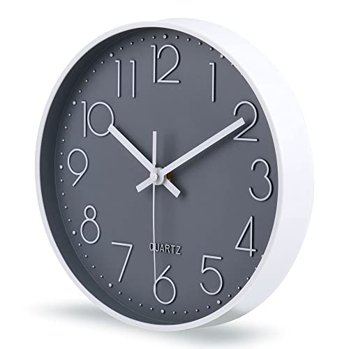10 Inch Gray Wall Clock Battery Operated Silent & Non-Ticking Wall Clock for Home, Bathroom, Bedroom, Kitchen - color: Gray, size: 10 Inch