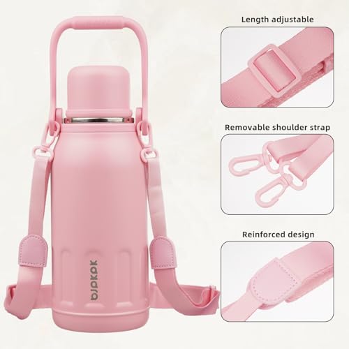 BJPKPK Stainless Steel Insulated Bottle with Handle & Strap, 40oz | Leak-proof vacuum insulation keeps drinks cold/hot for hours. BPA-free, dishwasher safe. Includes handle & strap. Light Pink. - color: Light Pink, size: 40 Ounces