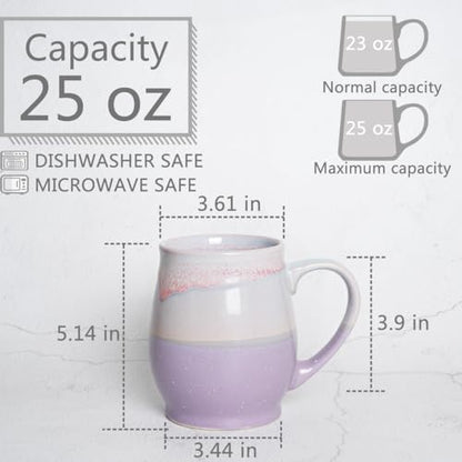 Bosmarlin Extra Large Ceramic Coffee Mug, 25 Oz, Dishwasher and Microwave Safe, Oversized Big Tea Cup for Office and Home, Reactive Glaze (Purple) - color: Purple