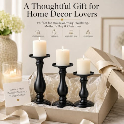 Matte Black Pillar Candle Holders Set of 3-10", 8", 6”H Candlestick Candle Holders Stand, Home Coffee Table Decor Decorations Centerpiece for Dining/Living Room