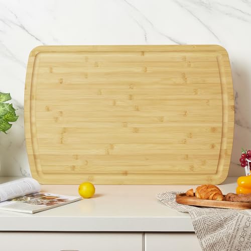 30'' X 20'' Extra Large Bamboo Cutting Board for Kitchen, Thick Butcher Block with Deep Juice Groove, Wooden Chopping Board Reversible Carving Board for Meat, Vegetables, Charcuterie and Serving