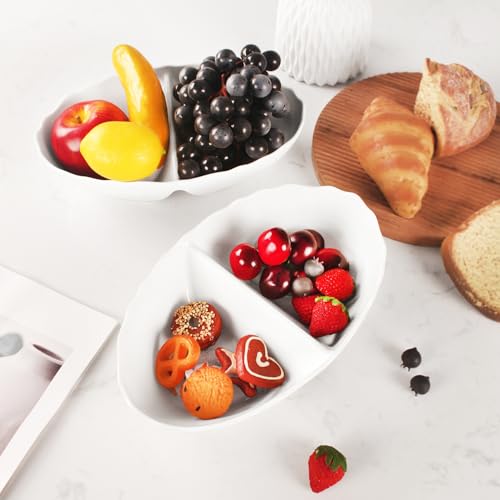 Ceramic 10.9 Inch Chips and Dip Set, Chips and Dip Divided Tray, Moisture Proof Cereal Bowl (for Salad, Pasta, Fruit, Sauce), Divided Moisture Proof Cereal Bowl Buffet Bowl Set - color: 10.9 Inch