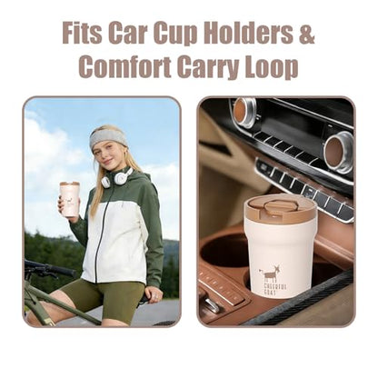 CHEERFUL GOAT Ceramic Lined Coffee Mug – Stainless Steel Travel insulated Tumbler with Ceramic Liner, with lid 12oz Leak Proof Cup for Hot and Cold Water Coffee at Home, Office, or In the Car (Coffee) - color: Coffee