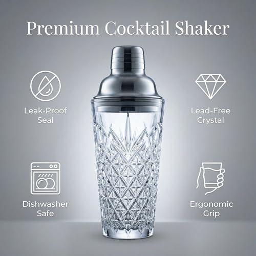 Elegant Glass Cocktail Shaker Set - Herringbone Design, 15oz Capacity, Leakproof Stainless Steel Top - Perfect for Bartending Enthusiasts - color: Herringbone Mixer