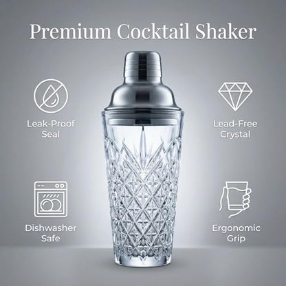 Elegant Glass Cocktail Shaker Set - Herringbone Design, 15oz Capacity, Leakproof Stainless Steel Top - Perfect for Bartending Enthusiasts - color: Herringbone Mixer