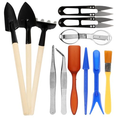12pcs Gardening Hand Tool Set with Metal Trowel, Soil Scoop, Water Spray Bottle and Planting Tweezers for Flowerpots and Succulent Care