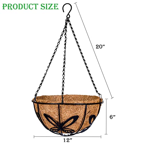 Kingbuy Metal Hanging Basket for Plant Planter with Coconut Fiber Liner Chain Wire Holder 12 Inch Flower Pot Indoor Outdoor Patio Lawn Garden Decor, Butterfly Pattern, 2 Pack - size: 12 Inch, style: Butterfly
