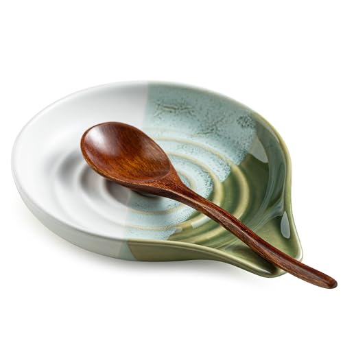 Ceramic Spoon Rest for Kitchen Counter, Large Spoon Holder Nonstick | 5 Inches for Stove Top, Cooking Utensils, Heat-Resistant, Easy to Clean | Modern Farmhouse Kitchen Decor, Gradient Green - color: Gradient Green