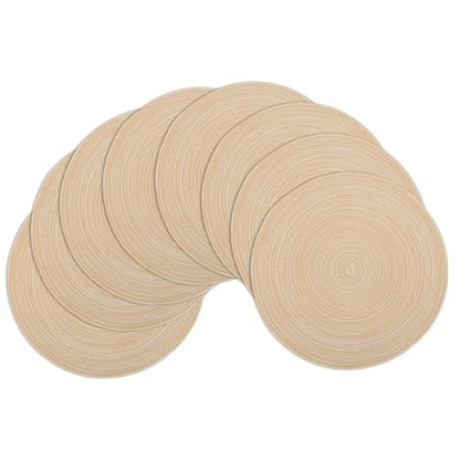 Winknowl Round Braided Placemats Set of 8 Washable Woven Heat Resistant Table Mats for Kitchen Dining Tables 15 inch Round Place Mats (Beige,8) - color: Beige, size: 8pcs