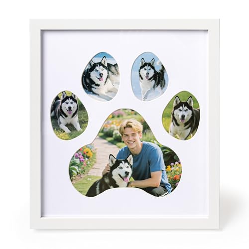 Dog Paw Print Photo Collage Frame, Holds 5 Pictures of Pets & Owners, Ideal Gift for Dog Lovers Moms & Dads, White Pet Memorial Keepsake and Wall Décor, 10.24" x 11.4" - color: White, size: Pack of 1