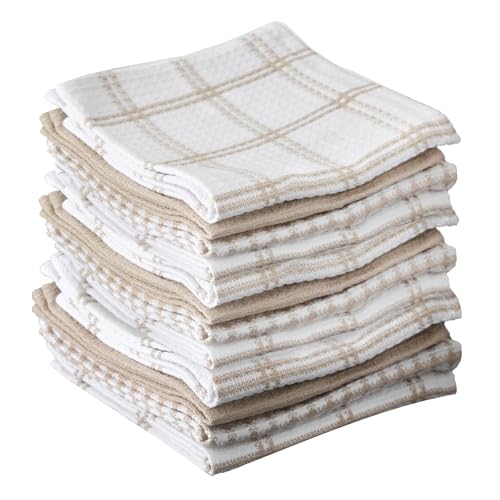 T-Fal Premium Waffle Dish Cloths: Highly Absorbent, Super Soft Long Lasting - 100% Cotton, 12"x13" Towel for Cleaning & Drying, (12-Pack), Sand - color: Sand, size: 12-Pack