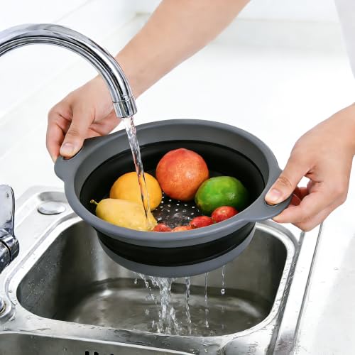 Collapsible Colander Set of 3, Silicone Food Foldable Strainer for Cooking Pasta, Vegetables and Fruit (3QT, 4QT and 5QT), Black - color: Black