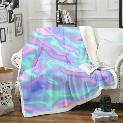 Erosebridal Tie Dye Sherpa Blanket, Colorful Flannel Blanket, Psychedelic Plush Blanket, Green Purple Fleece Blanket, Trippy Warm Soft Fleece Blanket for Travelling Camping Gifts Baby 30"x40" - color: Sx5889, size: Baby(30"x40")