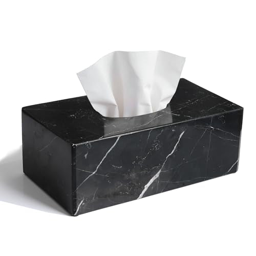 Natural Marble Tissue Box Cover, Black Tissue Organizer 10 x 5.5 x 3.9 inch, Heavy Stone Decorative Box, Rectangle Tissue Box Holder for Home Decor, Kitchen, Bathroom, Bedroom - color: Black Rect
