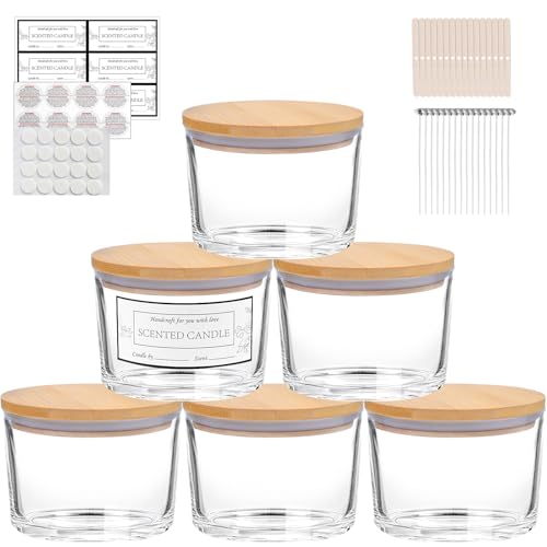 CONNOO 6 Pack 16oz Clear Wide Mouth Glass Candle Jars - color: 6 Pack-Transparent