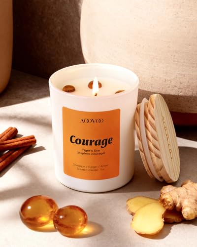 AOOVOO Empower Candles Set for Women - 4 Pack Soy Candles for Home Scented | Aromatherapy Candle with Crystals, Turquoise Freedom /Citrine Confidence /Carnelian Strength /Tiger's Eye Courage - style: Empower Candles Set
