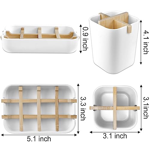 Toothbrush Holders and Soap Holder Set, Bathroom Accessories Countertop | 4 Slots Brush Holder, Plastic Soap Dish Tray, Bathroom Countertop Storage - color: White
