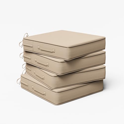 Outdoor Chair Cushion 19 x 19 x 4 Inches Patio Furniture Outdoor Waterproof Seat Cushion, Patio Chair Cushion with Handles and Ties, Square Dining Chair Cushion Set of 4, Sand - color: Sand, size: 19×19×4 in