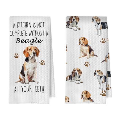 Beagle Gifts Kitchen Towels 16x24 Inch, Beagle Gifts Decorative Waffle Weave Dish Towels, Dog Mom Lovers Gift Hand Tea Towel, Set of 2 - color: Beagle