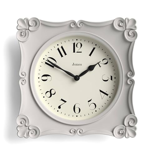 JONES CLOCKS® Rialto wall Clock | Ornate Vintage Style Square Clock | 10" | Overcoat Gray | Ideal for the Living Room or Bedroom - color: Overcoat Grey