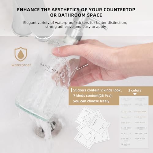 Glass Soap Dispenser - Dish Hand Soap Dispenser Set for Kitchen, Bathroom Soap Lotion Dispenser with 304 Rust Proof Pump, Tray, Clear Bottle/Silver Pump - color: Clear Bottle/Brushed Silver Pump + Tray + Funnel