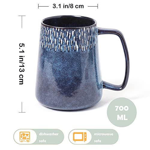 Large Ceramics Coffee Mugs,24 OZ,Large Handle Design,Extra Large Tea and Coffee Cup for Office and Home，Microwave And Dishwasher Safe(Color:24 oz star blue) - color: 24 oz star blue