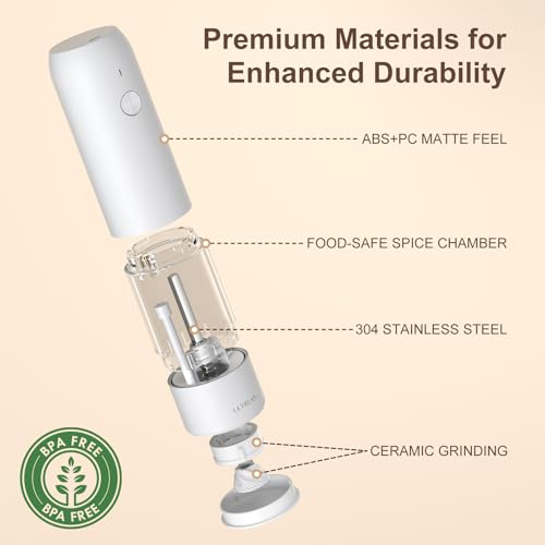Ultrean Pepper Grinder, Rechargeable Salt and Pepper Grinder Set with 6 Adjustable Coarseness, LED Light, Automatic Grinder for Kitchen, House Warming Gifts New Home, White&Black - color: Black&White