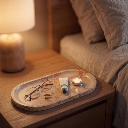 YKAJO Calacatta Viola Pink Oval Marble Tray, 11.8x5.9 Perfume Organizer | Honed natural stone; jewelry & trinket dish, ring & key holder, soap & candle catchall; bath counter, dresser, coffee table - color: Calacatta Viola Pink, size: 11.8" x 5.9" x 0.6"