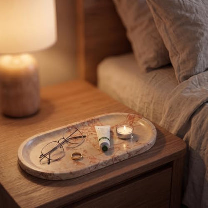 YKAJO Calacatta Viola Pink Oval Marble Tray, 11.8x5.9 Perfume Organizer | Honed natural stone; jewelry & trinket dish, ring & key holder, soap & candle catchall; bath counter, dresser, coffee table - color: Calacatta Viola Pink, size: 11.8" x 5.9" x 0.6"