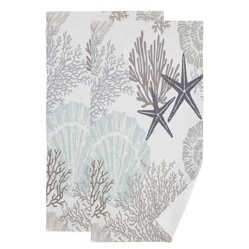 Coastal Grey Starfish Coral Hand Towels for Bathroom Set of 2,Absorbent Beach Ocean Themed Gray Marine Dish Kitchen Towels 14"x28",Decorative Bathroom Towels for Bath,Face,Guest,Hair,Shower - color: Grey
