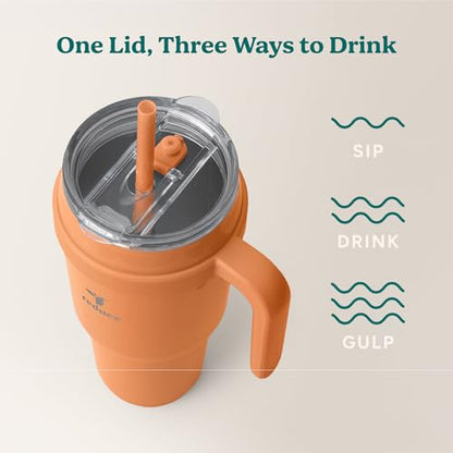 REDUCE 40 oz Stainless Steel Tumbler with Handle - Dual-Wall Vacuum Insulated Travel Mug, Sweat-Proof Lid & Reusable Straw - Keeps Drinks Cold for 24 Hrs, Fits Cupholders, Dishwasher Safe - Papaya - color: Papaya, size: 40 Ounces