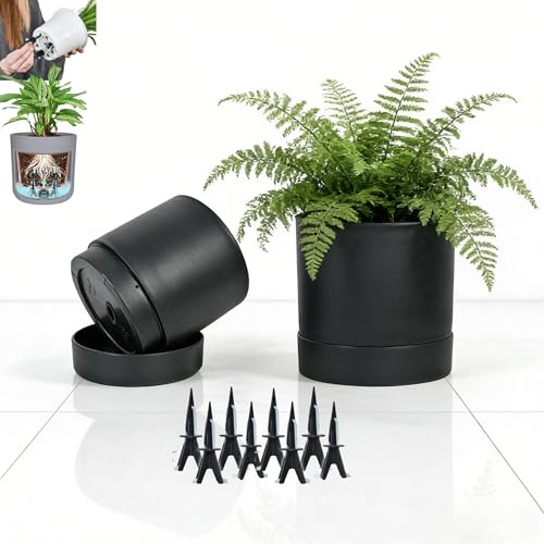 GreenShip 2pcs Plant pots, self Watering pots for Indoor Plants (Black, 4.7in+6in) - color: Black, size: 4.7in+6in